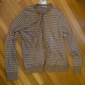 Gap Cardigan Tan w/ white stripes NWT Size Large